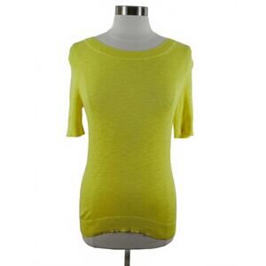 J Crew Womens Sheer Knit Cotton Scoop Neck Solid Bright Yellow Blouse Shirt S
